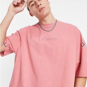 Topman extreme oversized T-shirt with amore embroidery in pink